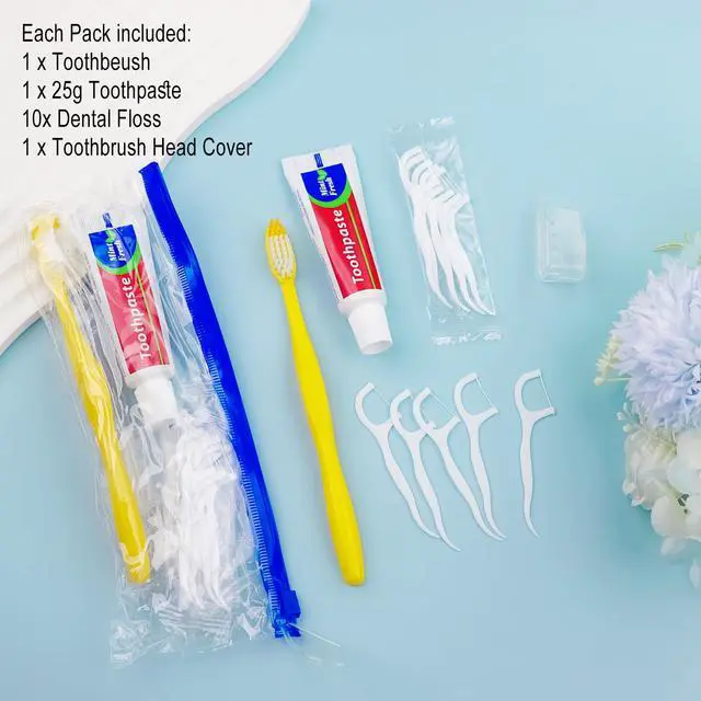 Alt view image 6 of 7 - 30 pcs Disposable Toothbrushes with Toothpaste,Travel Size Toothbrush Kit | 3-in-1 Single Use Toothbrush with Toothpaste Built in with Floss,Cover,Zip Bag for Homeless,Hotel,Guest