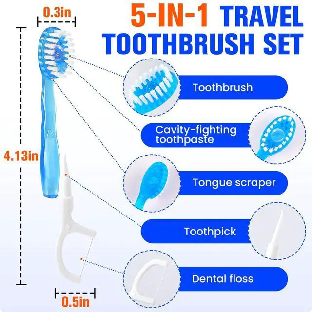 Alt view image 2 of 7 - 36 Pack 5-in-1 Mini Disposable Toothbrush, WaterlessToothbrushes (Mint) | Disposable Toothbrushes with Toothpaste, Floss, Tongue Scraper & Toothpick, Ideal for Travel, Work, Hotel