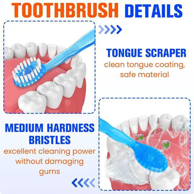 Alt view image 3 of 7 - 36 Pack 5-in-1 Mini Disposable Toothbrush, WaterlessToothbrushes (Mint) | Disposable Toothbrushes with Toothpaste, Floss, Tongue Scraper & Toothpick, Ideal for Travel, Work, Hotel