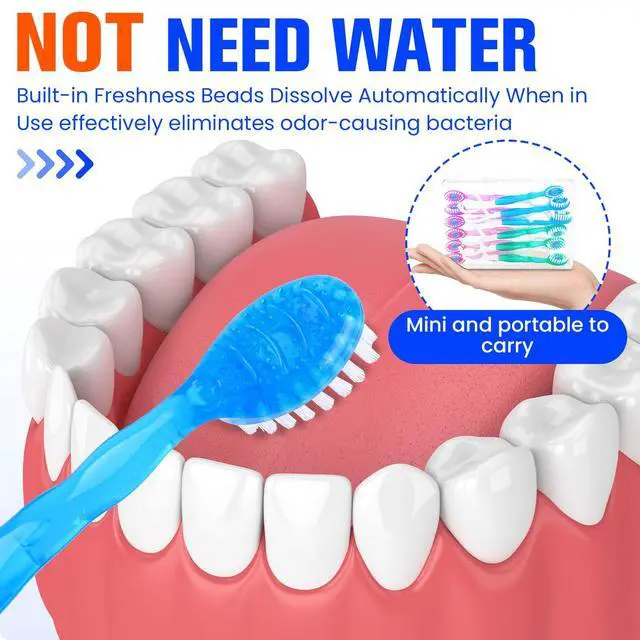 Alt view image 5 of 7 - 36 Pack 5-in-1 Mini Disposable Toothbrush, WaterlessToothbrushes (Mint) | Disposable Toothbrushes with Toothpaste, Floss, Tongue Scraper & Toothpick, Ideal for Travel, Work, Hotel