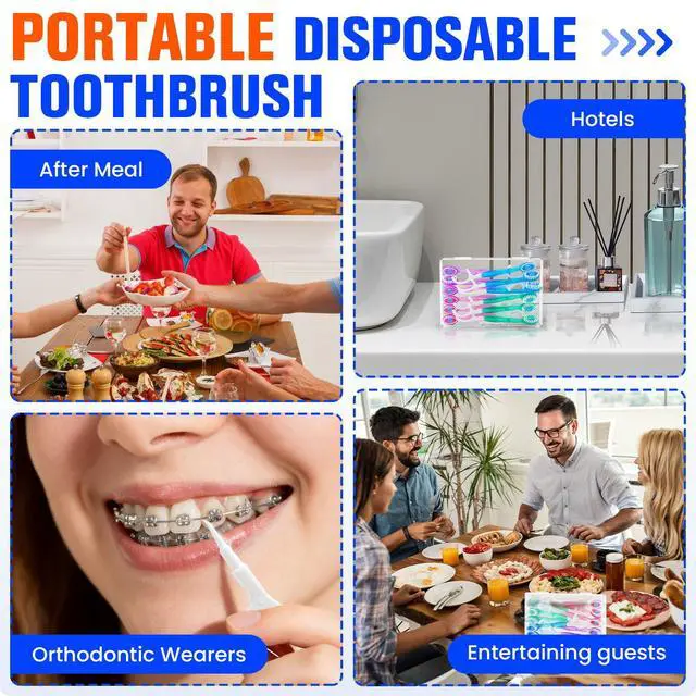 Alt view image 7 of 7 - 36 Pack 5-in-1 Mini Disposable Toothbrush, WaterlessToothbrushes (Mint) | Disposable Toothbrushes with Toothpaste, Floss, Tongue Scraper & Toothpick, Ideal for Travel, Work, Hotel
