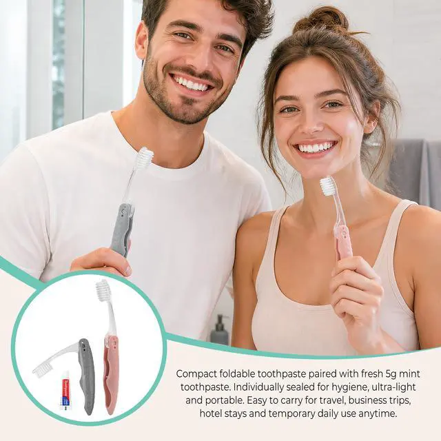 Alt view image 2 of 7 - Travel Toothbrush and Toothpaste, Individually Packaged (50-Pack) | Travel Toothbrush Set, Foldable For Easy Storage, Available In Gray And Pink, Ideal For Travel, Hotels, And Camping