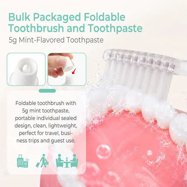 Alt view image 4 of 7 - Travel Toothbrush and Toothpaste, Individually Packaged (50-Pack) | Travel Toothbrush Set, Foldable For Easy Storage, Available In Gray And Pink, Ideal For Travel, Hotels, And Camping