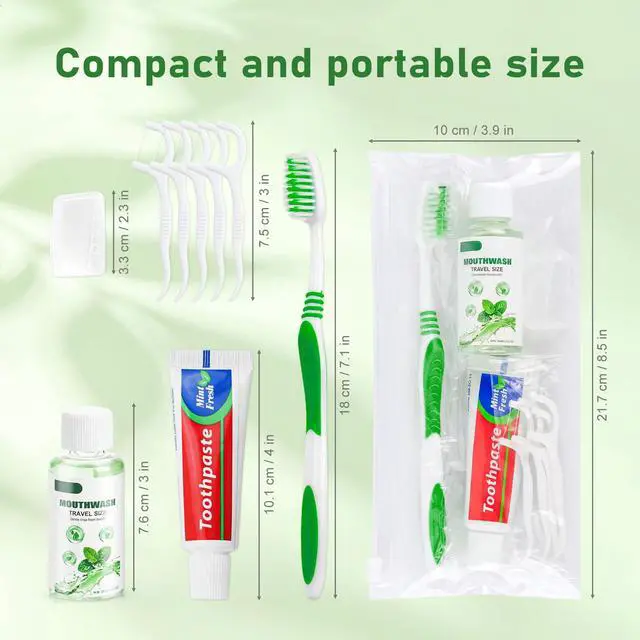 Alt view image 2 of 6 - Individually Wrapped Travel Toothbrush Set Disposable Green (10-PACK) | Toothbrushes with Toothpaste 25g Toothbrush Cover Floss Pick 36ml Mouthwash Plastic Zip Bag for Hotel Airbnb Shelter Charity