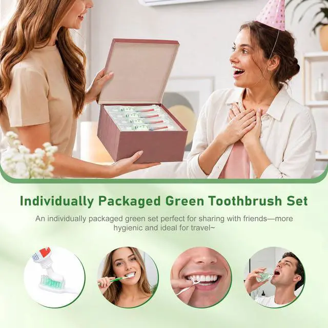 Alt view image 5 of 6 - Individually Wrapped Travel Toothbrush Set Disposable Green (10-PACK) | Toothbrushes with Toothpaste 25g Toothbrush Cover Floss Pick 36ml Mouthwash Plastic Zip Bag for Hotel Airbnb Shelter Charity