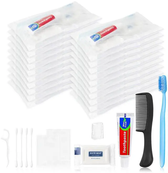 Main image of 20 Packs Disposable Toothbrush Kit, Bulk Toiletries Kit | Toothpaste, Comb, Soap and Vanity Kit, Bulk Travel Oral Care Set for Hotel, Airbnb, Camping, Homeless Care, Charity Donation