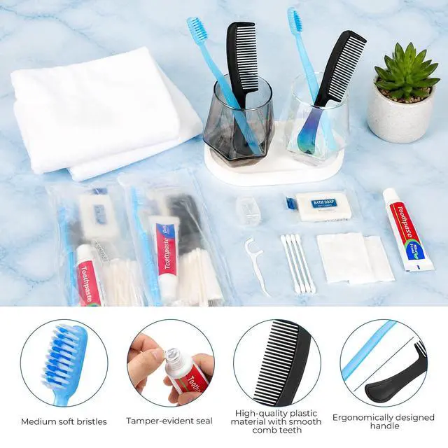 Alt view image 3 of 7 - 20 Packs Disposable Toothbrush Kit, Bulk Toiletries Kit | Toothpaste, Comb, Soap and Vanity Kit, Bulk Travel Oral Care Set for Hotel, Airbnb, Camping, Homeless Care, Charity Donation
