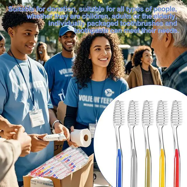 Alt view image 3 of 7 - 30 Disposable Toothbrushes with Toothpaste Individually Wrapped 5 Colors | Bulk Toothbrush and Toothpaste for Homeless,Travel,Shelter,Air Bnb,Hotel,Guest