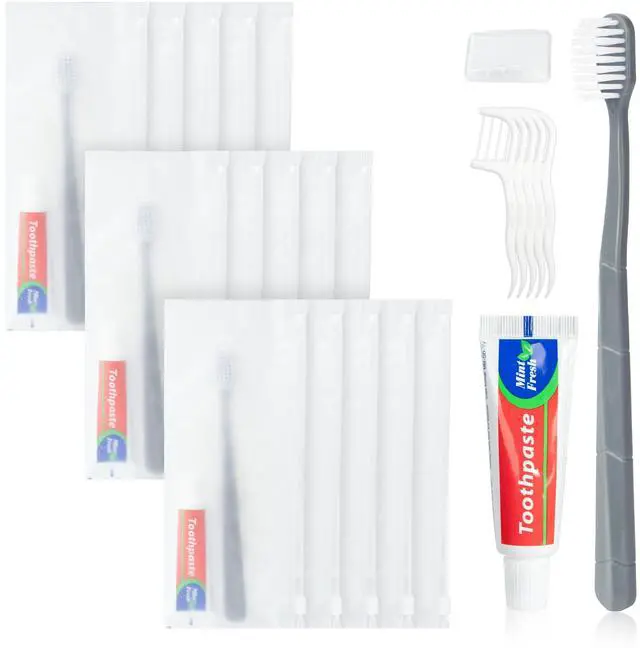 Main image of Toothbrush and Toothpaste Set,Bulk Travel Toothbrush Kit (15-Pack) | Bulk Hygiene Kit With Floss Picks, Toothbrush Cover, Individually Packaged, Suitable For Travel, Home, And Hotels