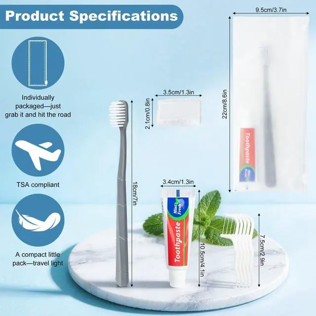 Alt view image 7 of 7 - Toothbrush and Toothpaste Set,Bulk Travel Toothbrush Kit (15-Pack) | Bulk Hygiene Kit With Floss Picks, Toothbrush Cover, Individually Packaged, Suitable For Travel, Home, And Hotels