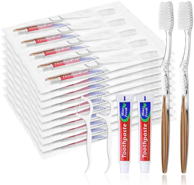 Main image of 10pcs Disposable Toothbrushes with Toothpaste Floss Individually Wrapped, Disposable Toothbrush Bulk, 10g Toothpaste, Dental Floss Pick, Bulk Toothbrush Kit for Homeless,Airbnb,Hotel,Guest