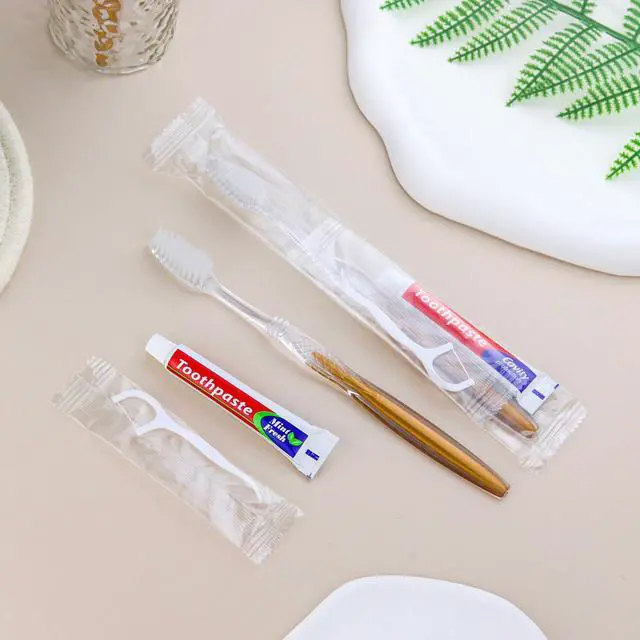 Alt view image 5 of 7 - 10pcs Disposable Toothbrushes with Toothpaste Floss Individually Wrapped, Disposable Toothbrush Bulk, 10g Toothpaste, Dental Floss Pick, Bulk Toothbrush Kit for Homeless,Airbnb,Hotel,Guest