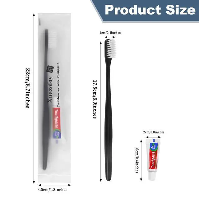 Alt view image 4 of 7 - Disposable Toothbrushes with Toothpaste Pack of 50,Black | Individually Wrapped Disposable Travel Toothbrush Kit in Bulk for Homeless,Nursing