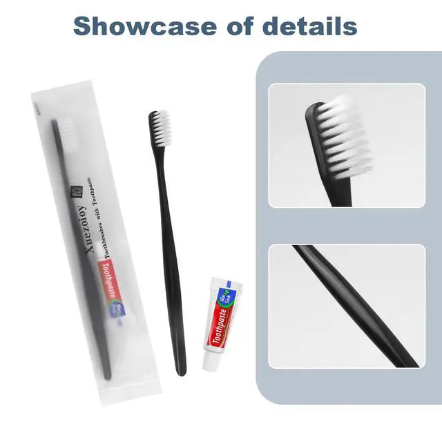 Alt view image 7 of 7 - Disposable Toothbrushes with Toothpaste Pack of 50,Black | Individually Wrapped Disposable Travel Toothbrush Kit in Bulk for Homeless,Nursing