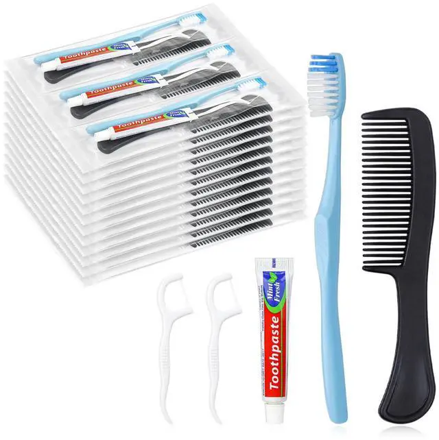 Main image of 10 Sets Disposable Toothbrushes with Toothpaste Floss Comb Individually Wrapped, Disposable Toothbrush Bulk, 10g Toothpaste,Dental Floss,6in Comb Bulk Toothbrush Kit for Homeless,Airbnb,Hotel