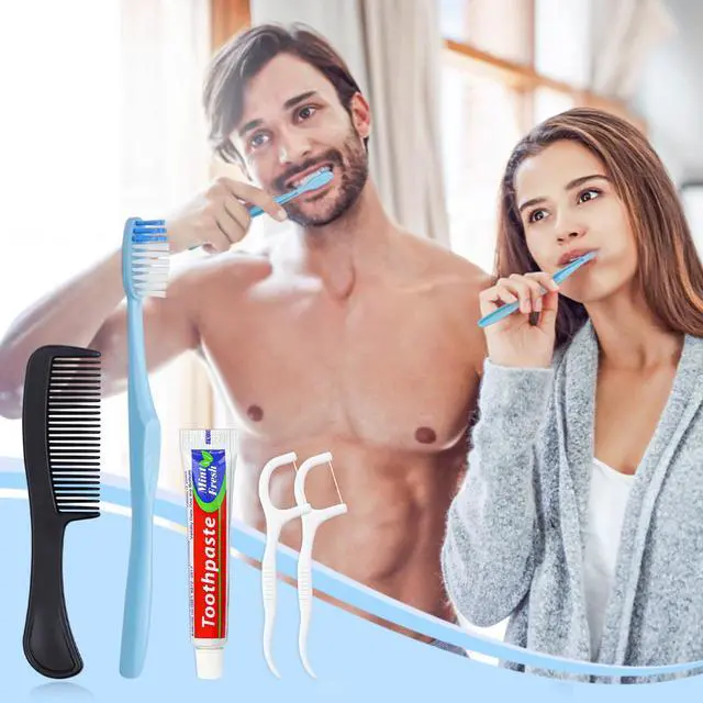 Alt view image 3 of 7 - 10 Sets Disposable Toothbrushes with Toothpaste Floss Comb Individually Wrapped, Disposable Toothbrush Bulk, 10g Toothpaste,Dental Floss,6in Comb Bulk Toothbrush Kit for Homeless,Airbnb,Hotel