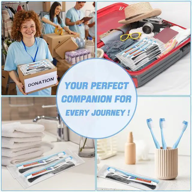Alt view image 5 of 7 - 10 Sets Disposable Toothbrushes with Toothpaste Floss Comb Individually Wrapped, Disposable Toothbrush Bulk, 10g Toothpaste,Dental Floss,6in Comb Bulk Toothbrush Kit for Homeless,Airbnb,Hotel