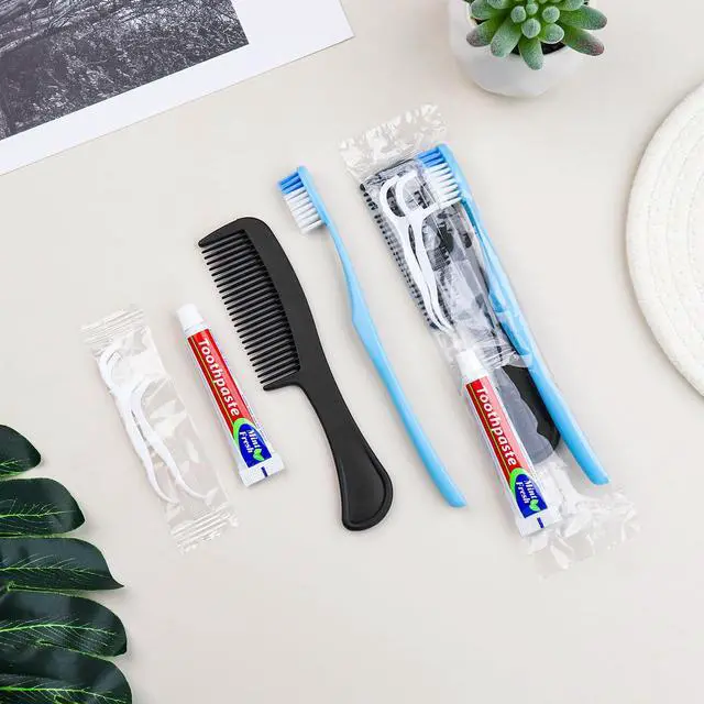 Alt view image 6 of 7 - 10 Sets Disposable Toothbrushes with Toothpaste Floss Comb Individually Wrapped, Disposable Toothbrush Bulk, 10g Toothpaste,Dental Floss,6in Comb Bulk Toothbrush Kit for Homeless,Airbnb,Hotel