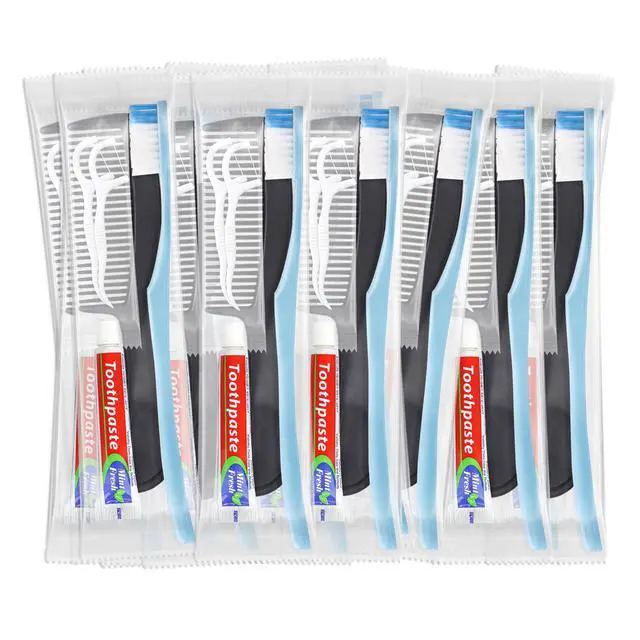 Alt view image 7 of 7 - 10 Sets Disposable Toothbrushes with Toothpaste Floss Comb Individually Wrapped, Disposable Toothbrush Bulk, 10g Toothpaste,Dental Floss,6in Comb Bulk Toothbrush Kit for Homeless,Airbnb,Hotel