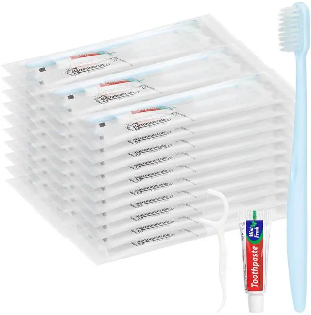Main image of Disposable Toothbrushes with Toothpaste, Light Blue (50-Pack) | Travel Toothbrush Kit, Individually Packaged, With Floss Picks, Suitable For Hotel, Home, Camping, Travel