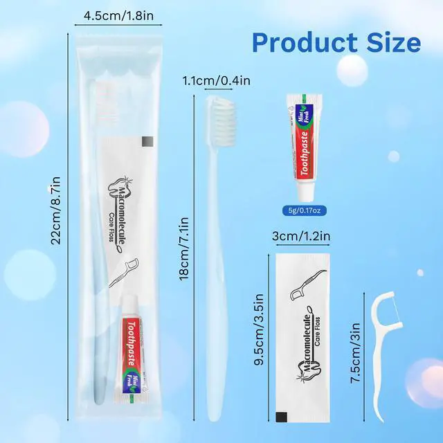 Alt view image 2 of 7 - Disposable Toothbrushes with Toothpaste, Light Blue (50-Pack) | Travel Toothbrush Kit, Individually Packaged, With Floss Picks, Suitable For Hotel, Home, Camping, Travel