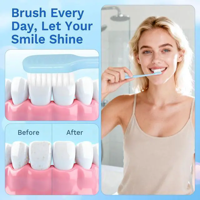 Alt view image 5 of 7 - Disposable Toothbrushes with Toothpaste, Light Blue (50-Pack) | Travel Toothbrush Kit, Individually Packaged, With Floss Picks, Suitable For Hotel, Home, Camping, Travel