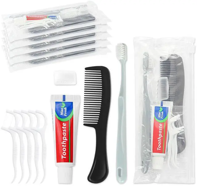 Main image of Travel Toothbrush Kit Bulk, Toothbrush Toothpaste Set, Hygiene Kit Bulk with Floss Picks, Comb, Protective Case, Individually Packaged, Suitable for Home, Travel, and Hotels (5-Pack)