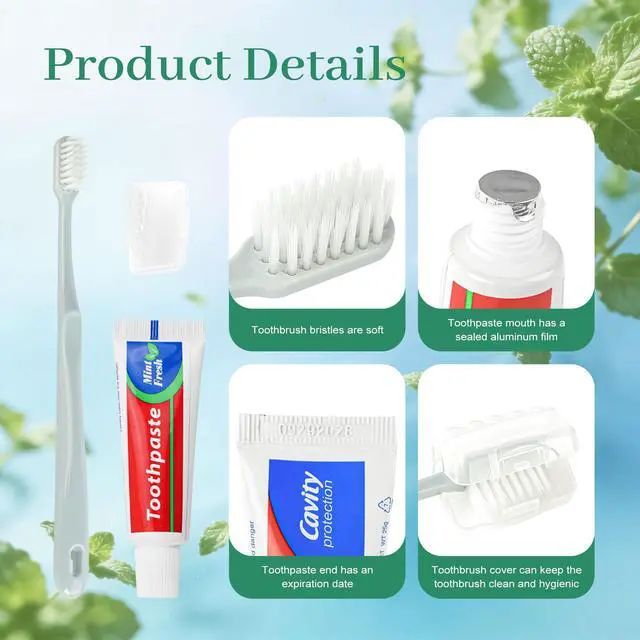 Alt view image 2 of 7 - Travel Toothbrush Kit Bulk, Toothbrush Toothpaste Set, Hygiene Kit Bulk with Floss Picks, Comb, Protective Case, Individually Packaged, Suitable for Home, Travel, and Hotels (5-Pack)