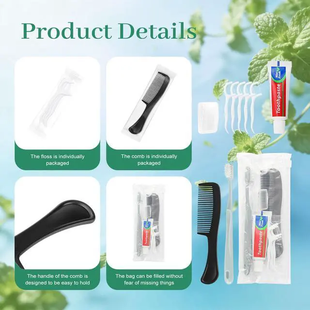 Alt view image 3 of 7 - Travel Toothbrush Kit Bulk, Toothbrush Toothpaste Set, Hygiene Kit Bulk with Floss Picks, Comb, Protective Case, Individually Packaged, Suitable for Home, Travel, and Hotels (5-Pack)