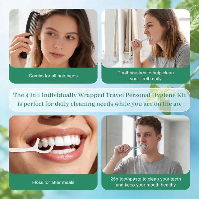 Alt view image 4 of 7 - Travel Toothbrush Kit Bulk, Toothbrush Toothpaste Set, Hygiene Kit Bulk with Floss Picks, Comb, Protective Case, Individually Packaged, Suitable for Home, Travel, and Hotels (5-Pack)