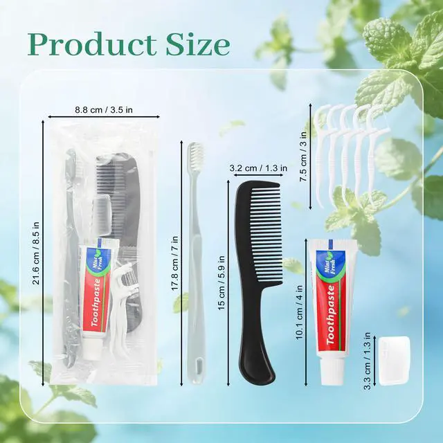 Alt view image 7 of 7 - Travel Toothbrush Kit Bulk, Toothbrush Toothpaste Set, Hygiene Kit Bulk with Floss Picks, Comb, Protective Case, Individually Packaged, Suitable for Home, Travel, and Hotels (5-Pack)