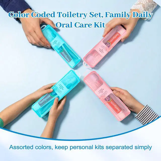 Alt view image 5 of 7 - Travel Toothbrush Kit Includes Travel-Sized Toothbrushes, 25g Travel Toothpaste, 5 Floss Picks, a Travel Toothbrush Holder, Ideal for Home, Hotels (Blue, Pink, 10-Pack)