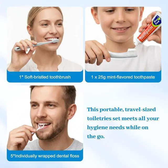 Alt view image 4 of 7 - Travel Toothbrush Kit Includes Travel-Sized Toothbrushes, 25g Travel Toothpaste, 5 Floss Picks, a Travel Toothbrush Holder, Ideal for Home, Hotels (Blue, Pink, 10-Pack)