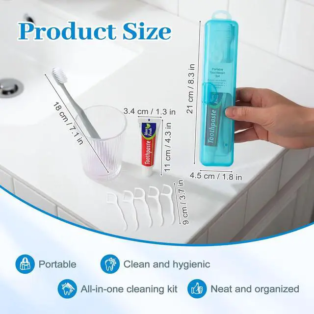 Alt view image 7 of 7 - Travel Toothbrush Kit Includes Travel-Sized Toothbrushes, 25g Travel Toothpaste, 5 Floss Picks, a Travel Toothbrush Holder, Ideal for Home, Hotels (Blue, Pink, 10-Pack)