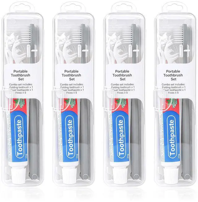 Main image of Travel Toothbrush Kit, with Travel Toothbrush Holder (4-Pack) | Includes Travel Toothbrushes, 25g Travel Toothpaste, 5 Floss Picks, Individually Packaged, for Home, Travel, and Hotel Use