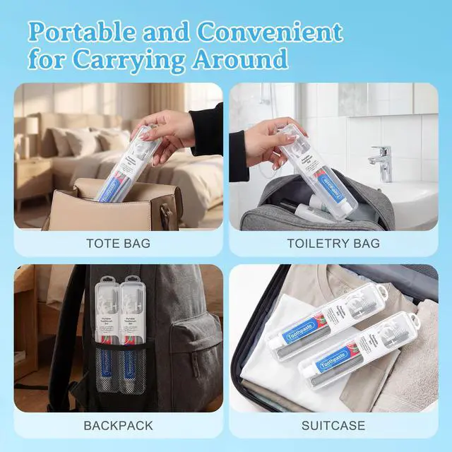 Alt view image 3 of 7 - Travel Toothbrush Kit, with Travel Toothbrush Holder (4-Pack) | Includes Travel Toothbrushes, 25g Travel Toothpaste, 5 Floss Picks, Individually Packaged, for Home, Travel, and Hotel Use