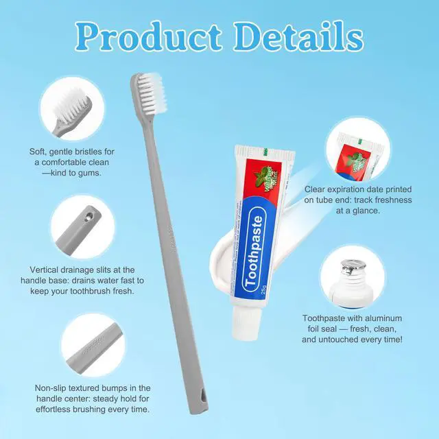 Alt view image 5 of 7 - Travel Toothbrush Kit, with Travel Toothbrush Holder (4-Pack) | Includes Travel Toothbrushes, 25g Travel Toothpaste, 5 Floss Picks, Individually Packaged, for Home, Travel, and Hotel Use
