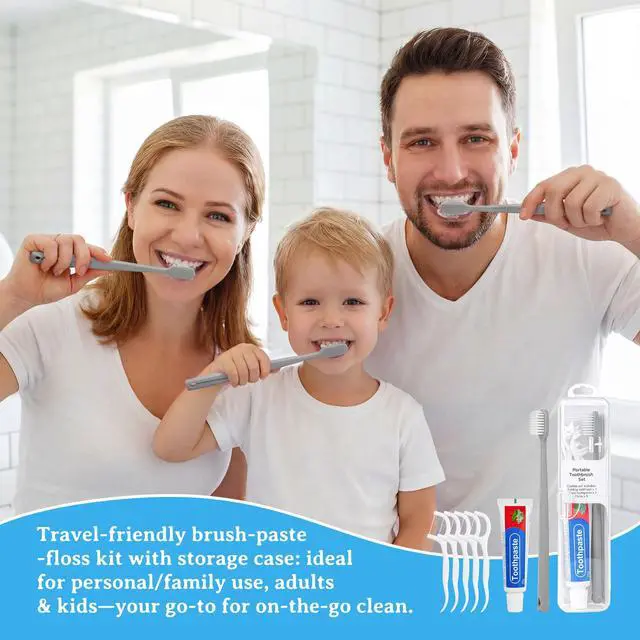 Alt view image 2 of 7 - Travel Toothbrush Kit, with Travel Toothbrush Holder (4-Pack) | Includes Travel Toothbrushes, 25g Travel Toothpaste, 5 Floss Picks, Individually Packaged, for Home, Travel, and Hotel Use
