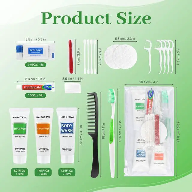 Alt view image 2 of 7 - 5 Sets Travel Toiletries Kit Bulk, 9-in-1 Disposable Personal Hygiene Kit with Toothbrush,Toothpaste,Floss,Shampoo,Shower Gel,Conditioner,Soap,Comb, and Vanity Kit for Hotel Guest Donations Supplies