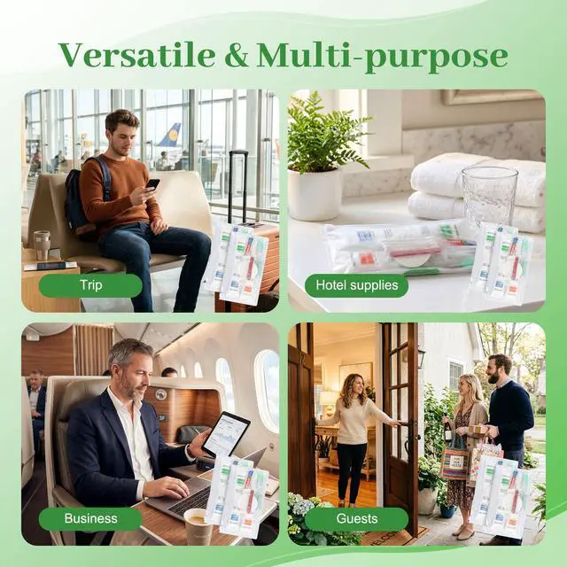 Alt view image 7 of 7 - 5 Sets Travel Toiletries Kit Bulk, 9-in-1 Disposable Personal Hygiene Kit with Toothbrush,Toothpaste,Floss,Shampoo,Shower Gel,Conditioner,Soap,Comb, and Vanity Kit for Hotel Guest Donations Supplies