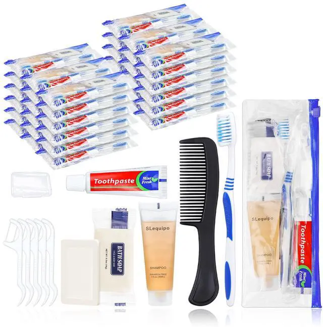 Main image of Pack of 3 Hygiene Kit, Hygiene Kit Bulk, Individually Packed, Travel Hygiene Kit with Toothbrush, Toothpaste, Comb, Shampoo, Soap and Floss Picks, Home, Suitable for Hotel, Camping, Travel