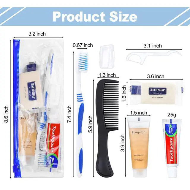 Alt view image 2 of 7 - Pack of 3 Hygiene Kit, Hygiene Kit Bulk, Individually Packed, Travel Hygiene Kit with Toothbrush, Toothpaste, Comb, Shampoo, Soap and Floss Picks, Home, Suitable for Hotel, Camping, Travel