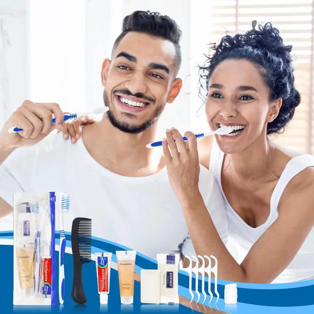 Alt view image 6 of 7 - Pack of 3 Hygiene Kit, Hygiene Kit Bulk, Individually Packed, Travel Hygiene Kit with Toothbrush, Toothpaste, Comb, Shampoo, Soap and Floss Picks, Home, Suitable for Hotel, Camping, Travel