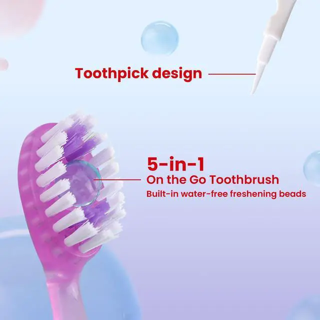 Alt view image 2 of 7 - 10Pack Disposable Toothbrushes with Toothpaste Pick Floss & Tongue Scraper | 5-in-1 Mini Prepasted Travel Toothbrush for Hotel Camping Flight Car Single Use Portable Individually Wrapped | 4 Flavors