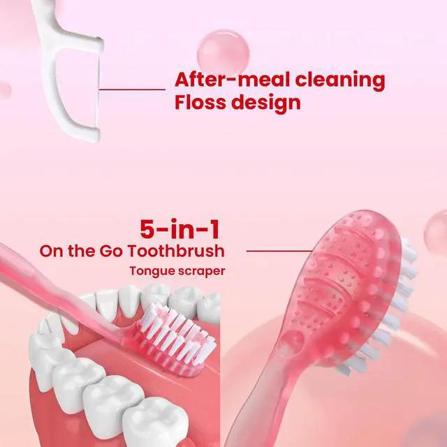 Alt view image 4 of 7 - 10Pack Disposable Toothbrushes with Toothpaste Pick Floss & Tongue Scraper | 5-in-1 Mini Prepasted Travel Toothbrush for Hotel Camping Flight Car Single Use Portable Individually Wrapped | 4 Flavors