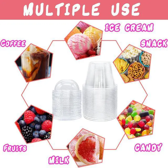 Alt view image 5 of 7 - Clear Plastic Cups with Lids,6 oz-50 Pack Mini Parfait Cups with Dome Lids(No Hole),Disposable Party Dessert Cups for Cold Drinks,Fruit,Cupcake,Ice Cream,Snack,Candy