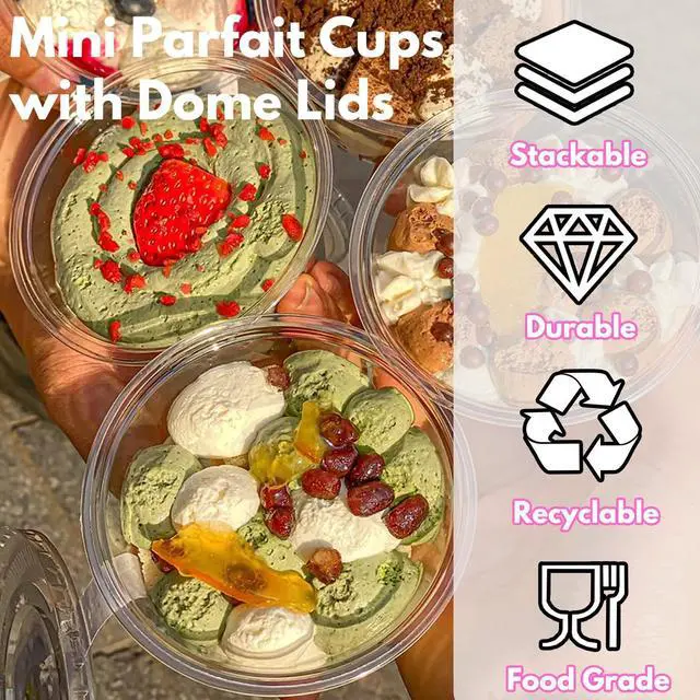 Alt view image 4 of 7 - Clear Plastic Cups with Lids,6 oz-50 Pack Mini Parfait Cups with Dome Lids(No Hole),Disposable Party Dessert Cups for Cold Drinks,Fruit,Cupcake,Ice Cream,Snack,Candy