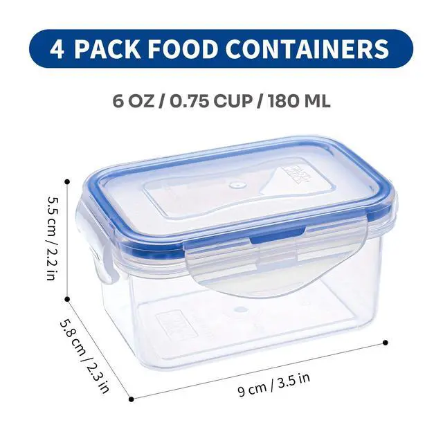Alt view image 4 of 6 - Small Food Storage Containers, BPA-Free Plastic, 4 Pack (0.75 Cup) | 4-Sided Airtight Locking Lids, Reusable, Leakproof for Snack, Lunch, Meal Prep, Portion Control & Purees, 6 oz