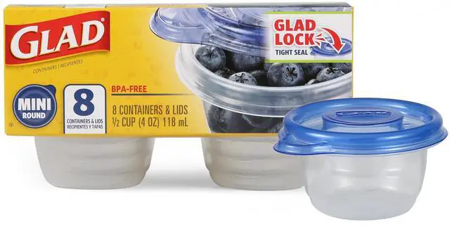Main image of GladWare Mini Round Food Storage Containers, 4 Oz, 8 Count | BPA-free, lock-tight seal for snacks, portion control, and on-the-go; reusable and stackable
