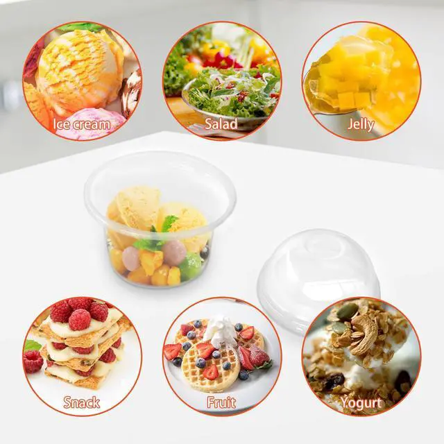 Alt view image 5 of 7 - 50 Pcs 8 OZ Disposable Plastic Cups with Dome Lids, Clear Dessert Cup, Mini Parfait Appetizer Containers for Ice Cream, Cake, Fruit, Pudding, Jello Shot, Drink, Yogurt, Soups, Salad, Snacks